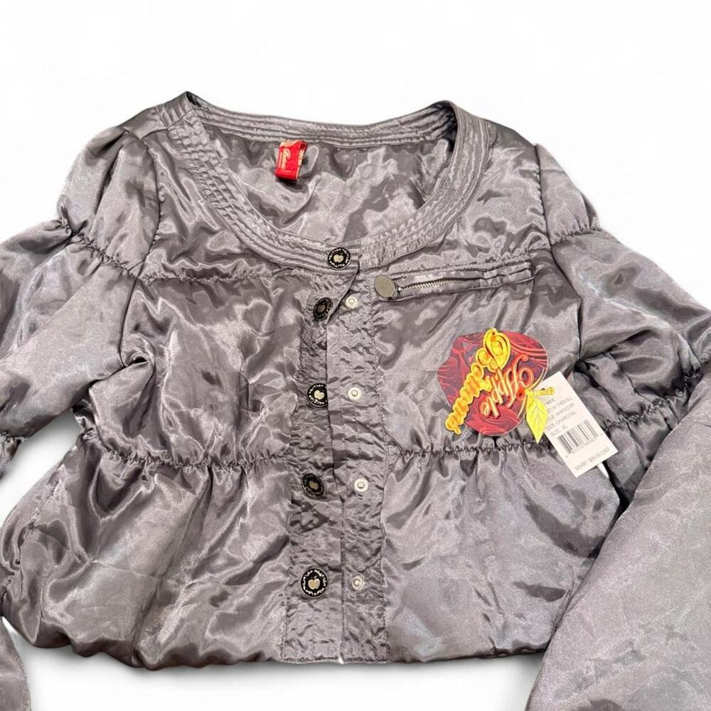 NWT Vintage Apple Bottoms Cropped Puffer Jacket Charcoal Gray Y2K XL - Picture 2 of 6